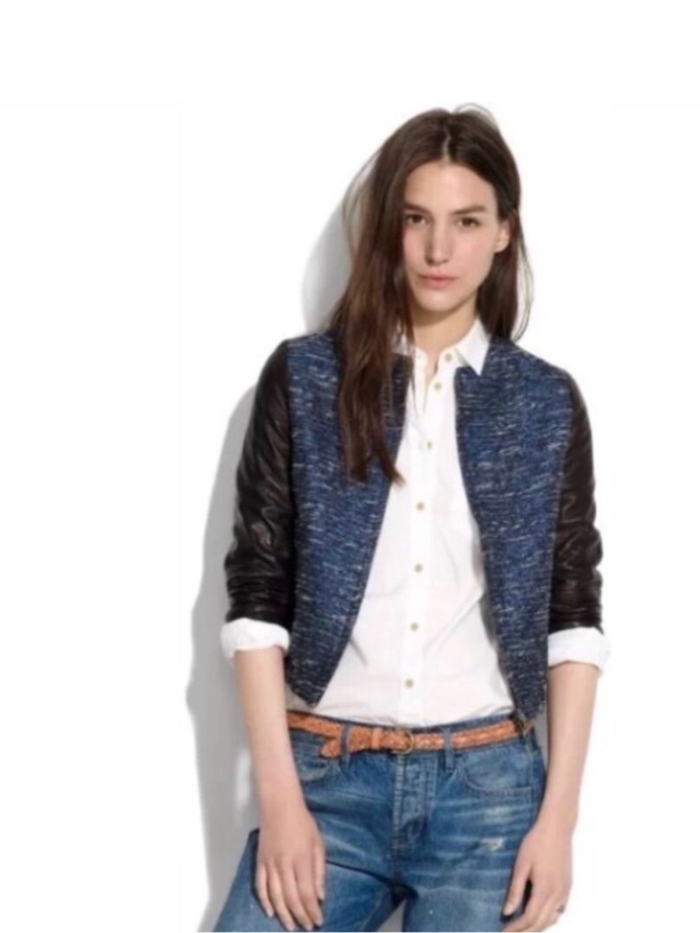 Madewell Shimmerweave Leather Sleeve Bomber Jacket Size S